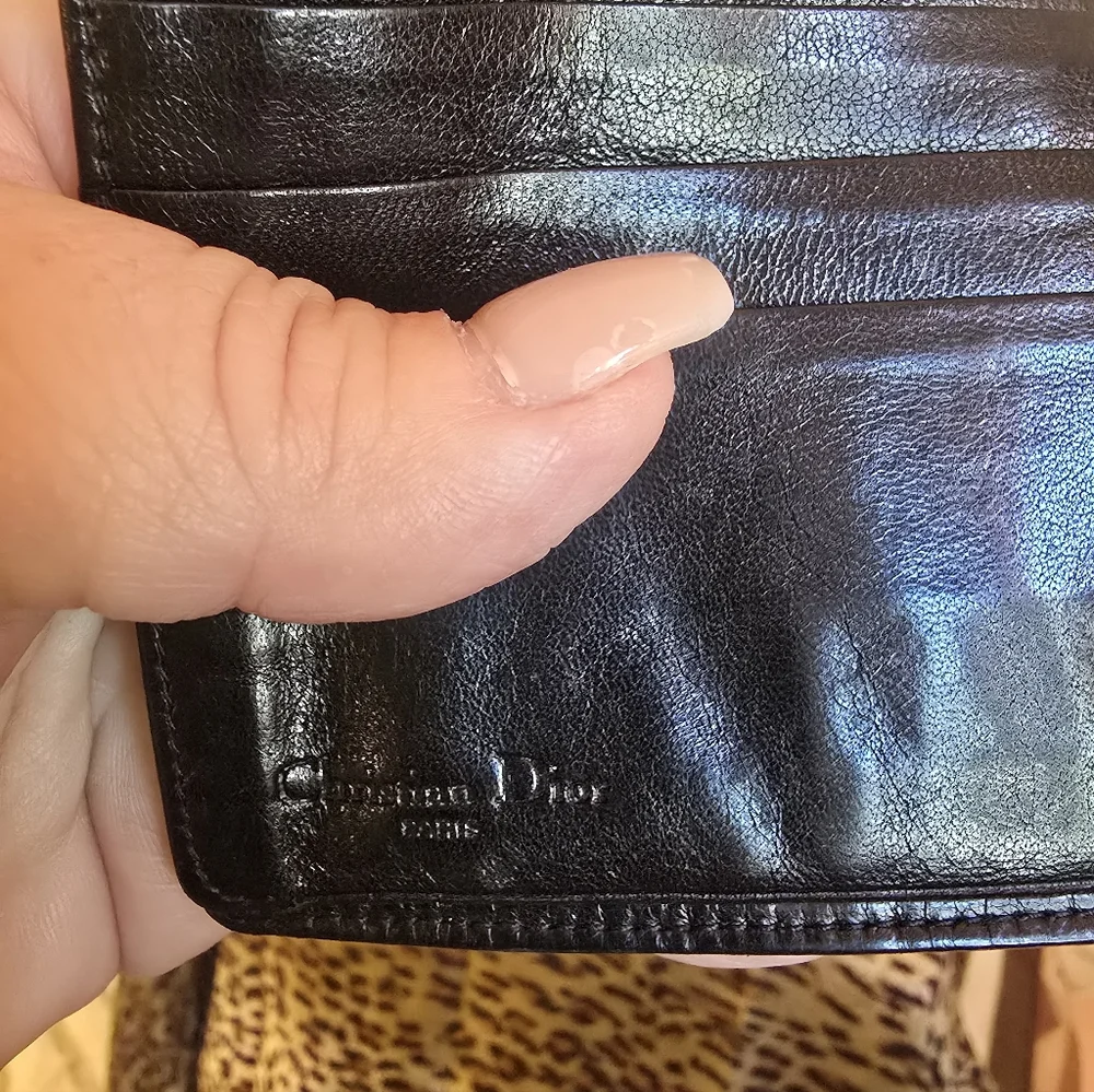 Dior Black Leather Wallet With Gold Accent